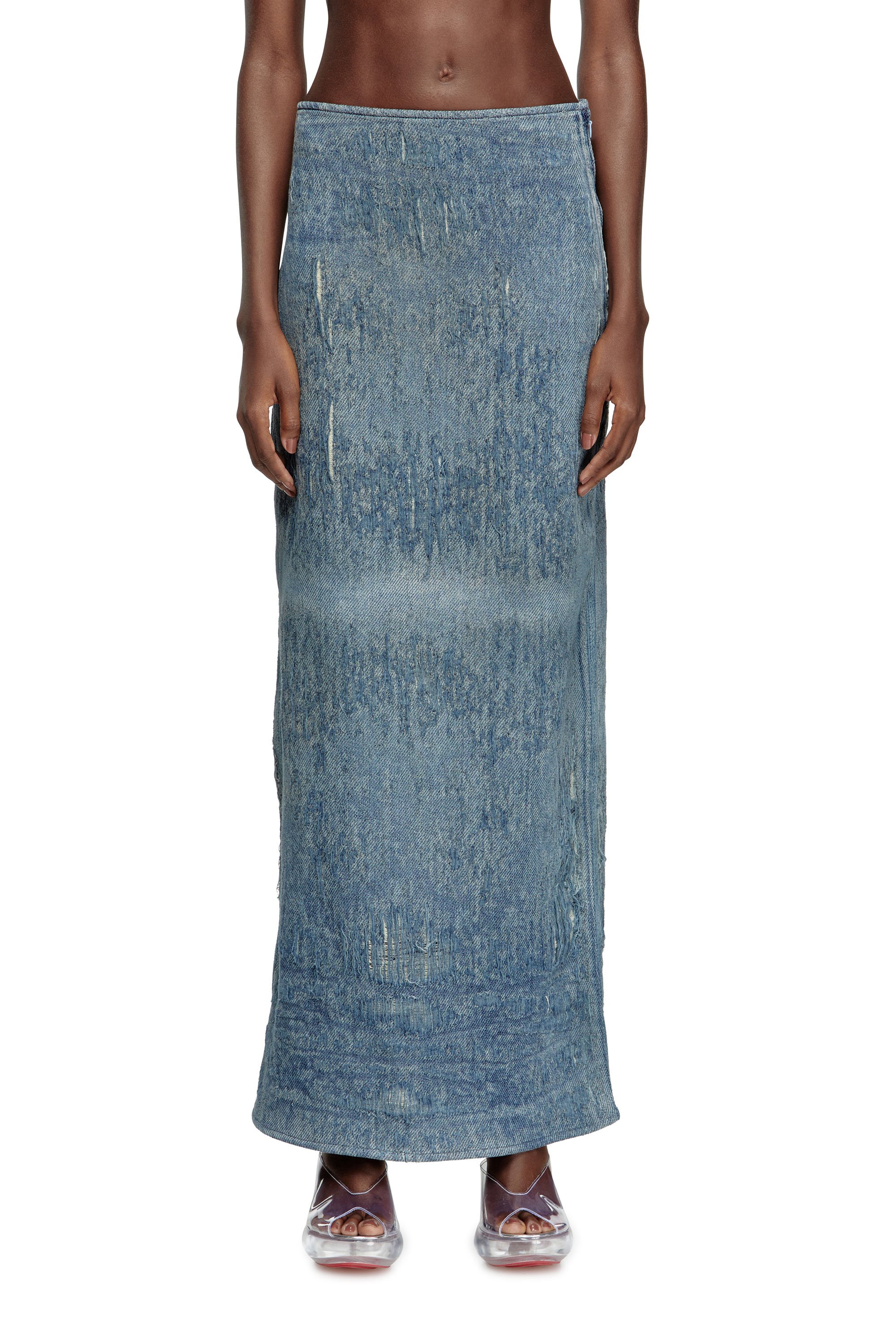 Diesel - DE-MEGAN-FSG, Female's Skirt in ultra-destroyed jacquard denim in Medium Blue - 1